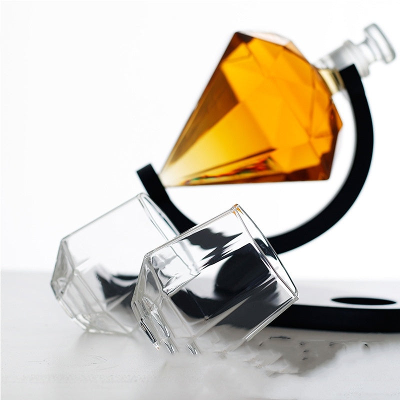 Whiskey Wine Set Suit Diamond Type Wine Bottle Wine Glass Borosilicate Glass Wine Pourer Kitchen Gadgets A&S Collection