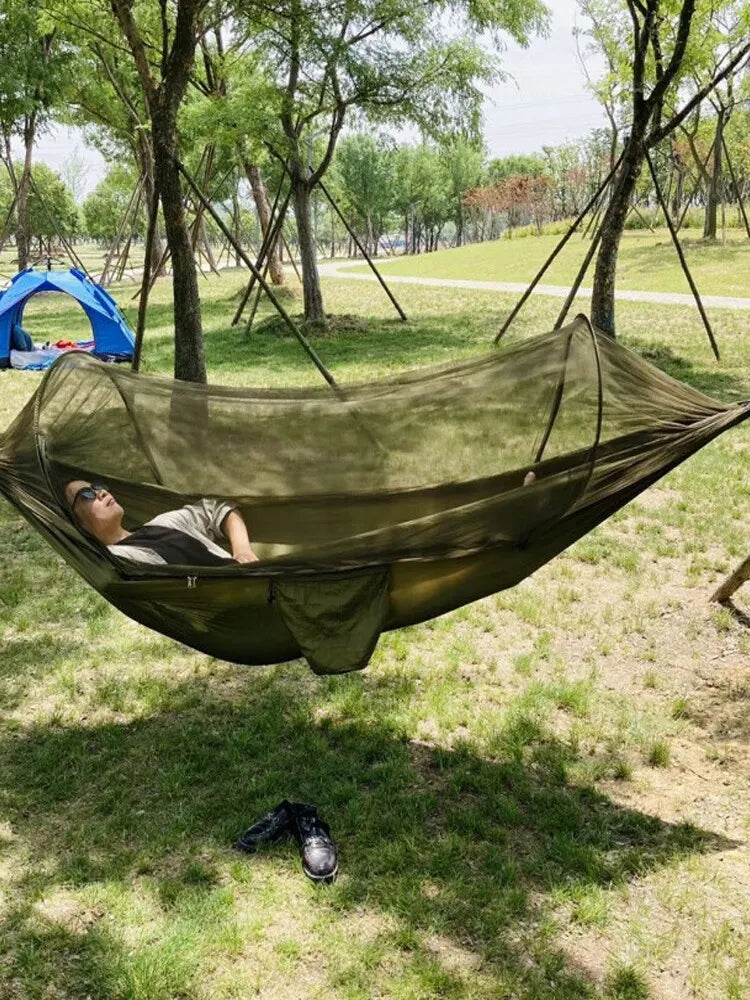 Folding Outdoor Hammock Swing Anti Rollover Two Person With Mosquito Net And Bracket Camping Outdoor Mosquito Prevention A&S Collection