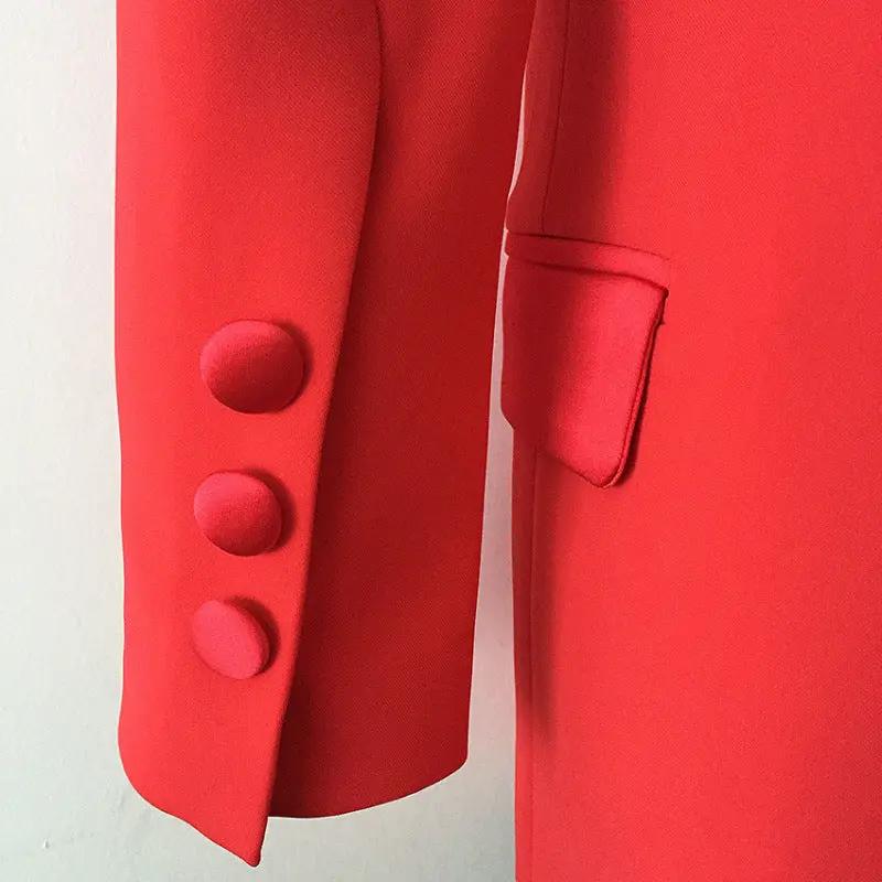 European fashion new women's coat, red satin-stitched collar, long slim suit. A&S Collection