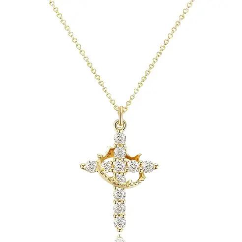 Cross full diamond necklace Rotatable birthstone cross crown Zircon clavicle chain necklace A&S Collection
