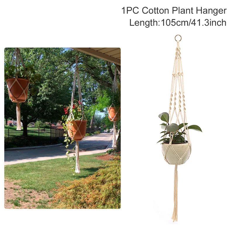 Hanging Plant Handmade Macrame Plant Hanger Flower Pot Planter Hanger Wall Decor Courtyard Garden Hanging Planter Hanging Basket A&S Collection
