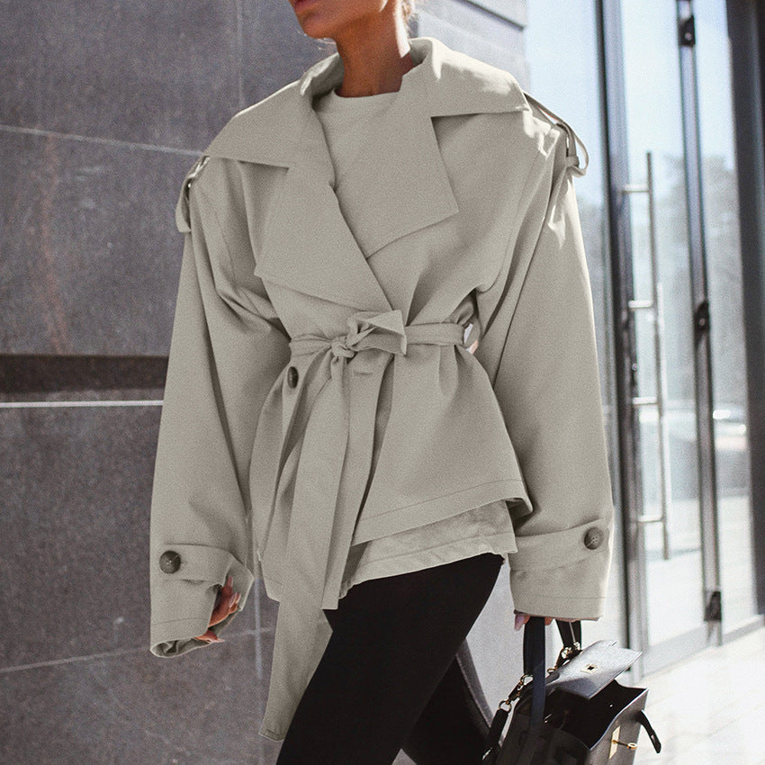 Loose Waistband Long Sleeve Trench Coat Casual Jacket.
