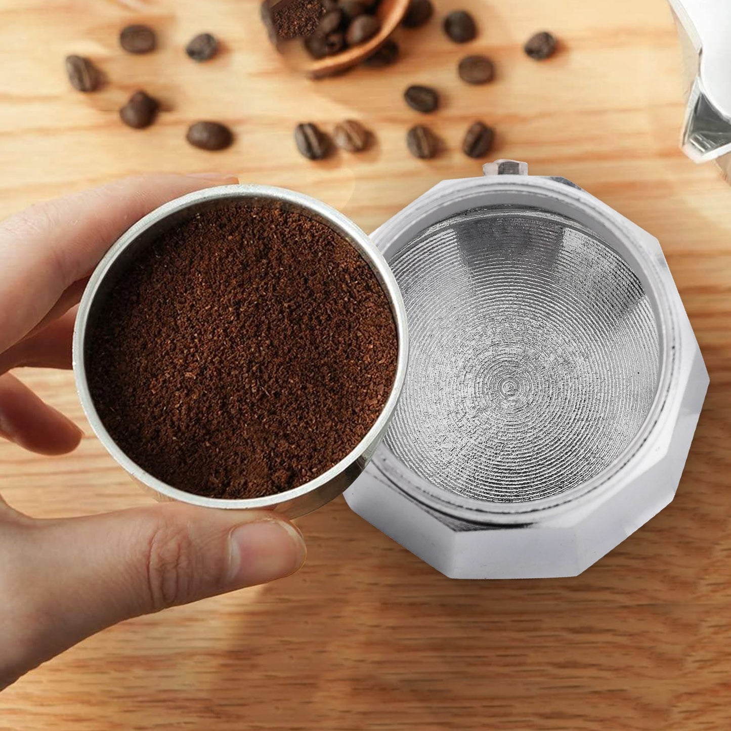 RAINBEAN Stovetop Espresso Maker 180ml For 3 Cups Espresso, Italian Moka Pot Coffee Maker, For Coffee Latte Mocha Cappuccino Macchiato Cuban Cafe Makers, Silver A&S Collection