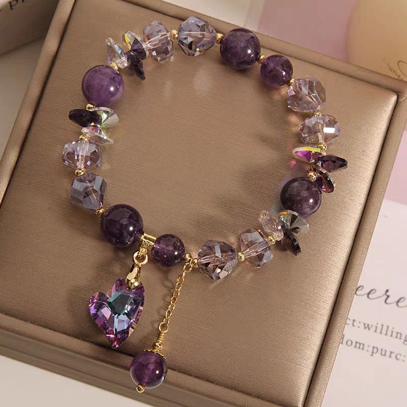 Purple Heart Crystal Bracelet Fashion Elegant Natural Amethyst Jewelry.