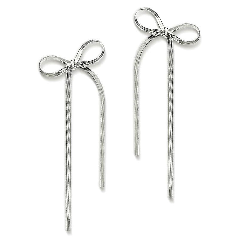 Stainless Steel Jewelry Wholesale: Non-tarnish Herringbone Bow Earrings, Hypoallergenic 18k Gold Plated Ribbon Bowknot Earrings.