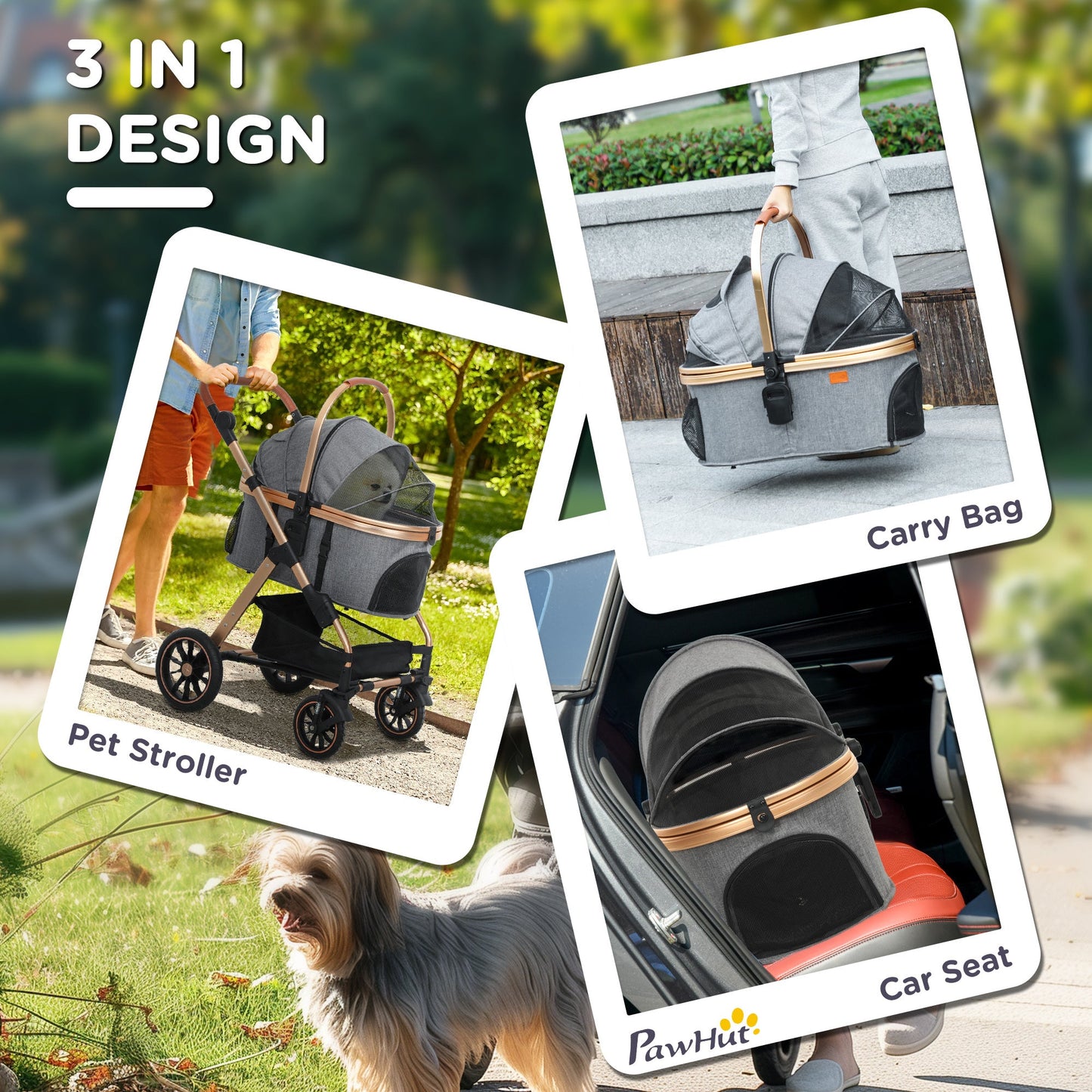 3 In 1 Dog Stroller With Detachable Cabin, 4 Wheel Folding Lightweight Pet Stroller For Small Dogs, Gray A&S Collection