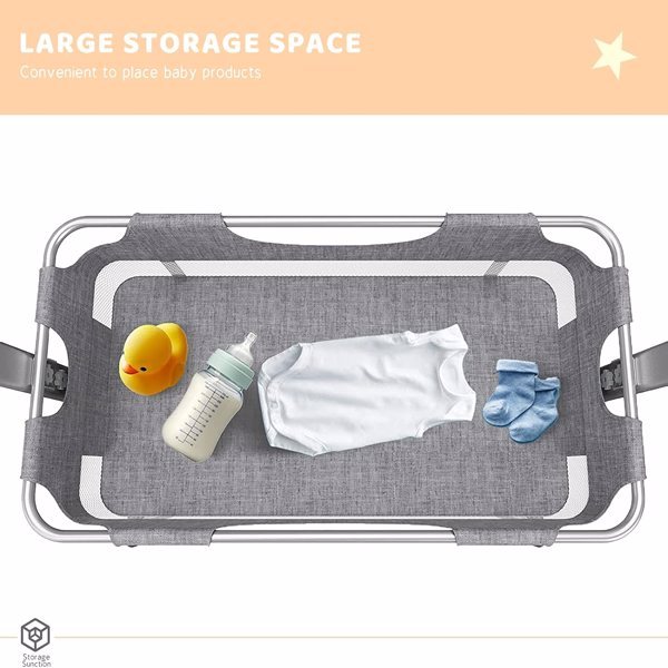 3-in-1 Bedside Crib With Mosquito Net, Large Storage Bag, Comfortable Mattress With Lockable Wheels, Grey CJ