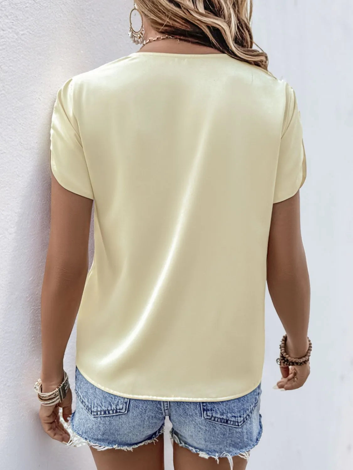 Satin Short Sleeve Blouse.