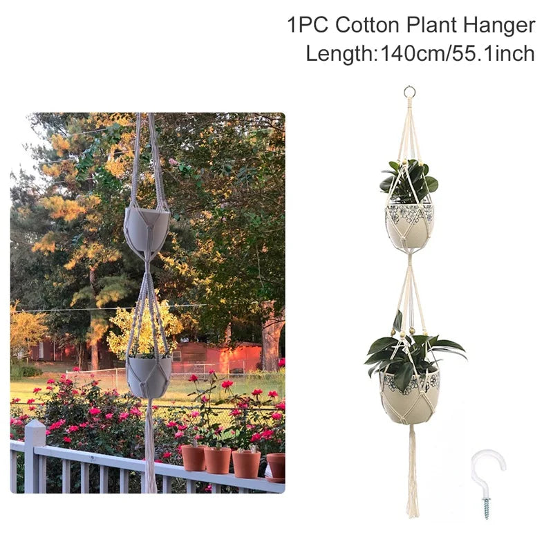 Hanging Plant Handmade Macrame Plant Hanger Flower Pot Planter Hanger Wall Decor Courtyard Garden Hanging Planter Hanging Basket A&S Collection