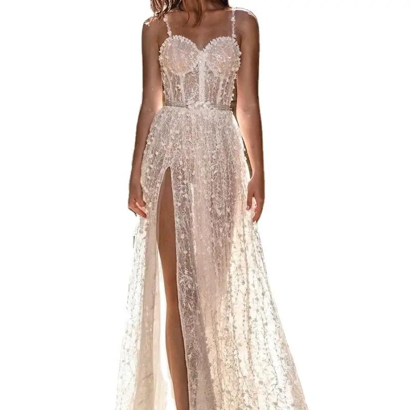 Europe and the United States foreign trade new women's halter sexy split wedding bridesmaid dress long cotton dress with chest A&S Collection