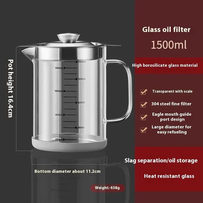 Household Kitchen Lard Jar: Glass Oil Filter Pot with Net - Premium Oil Leakage Prevention A&S Collection