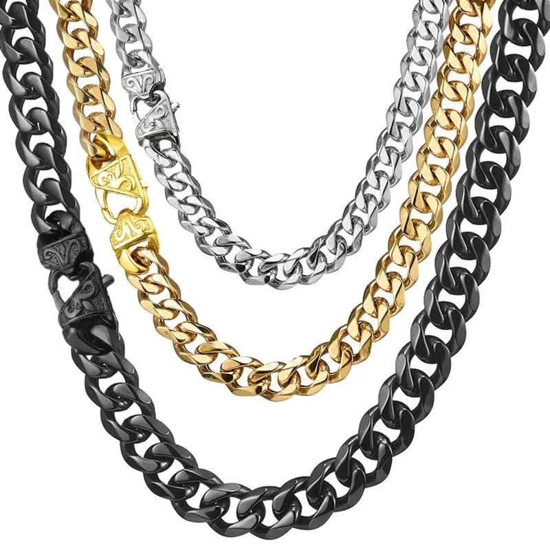 15mm stainless steel and titanium six-sided Cuban chain cast men's necklace A&S Collection