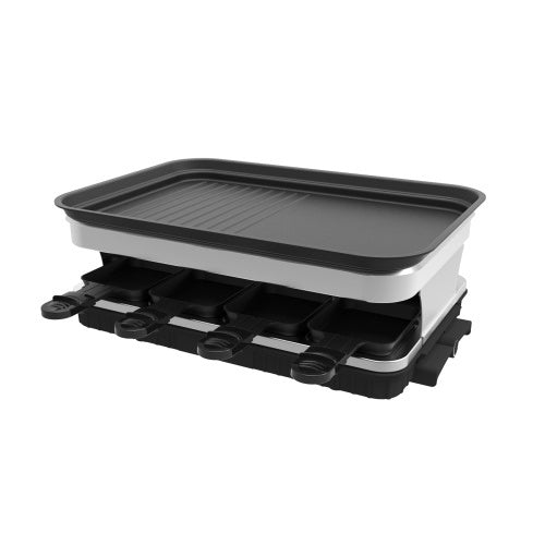 Raclette Grill 8 People Grill Plate Non-stick Coated, Raclette With 8 Mini Raclette Pans, Infinitely Adjustable Temperature, 1500W A&S Collection