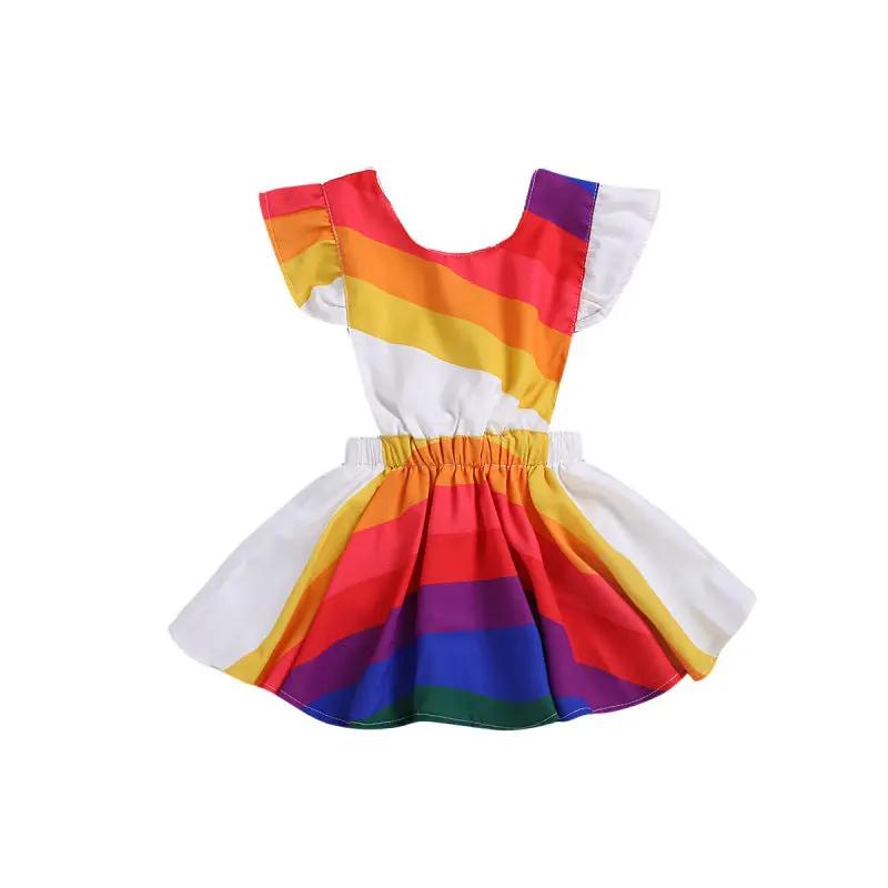 Colorful rainbow-striped dress for kids, perfect for adding vibrant flair to any occasion A&S Collection