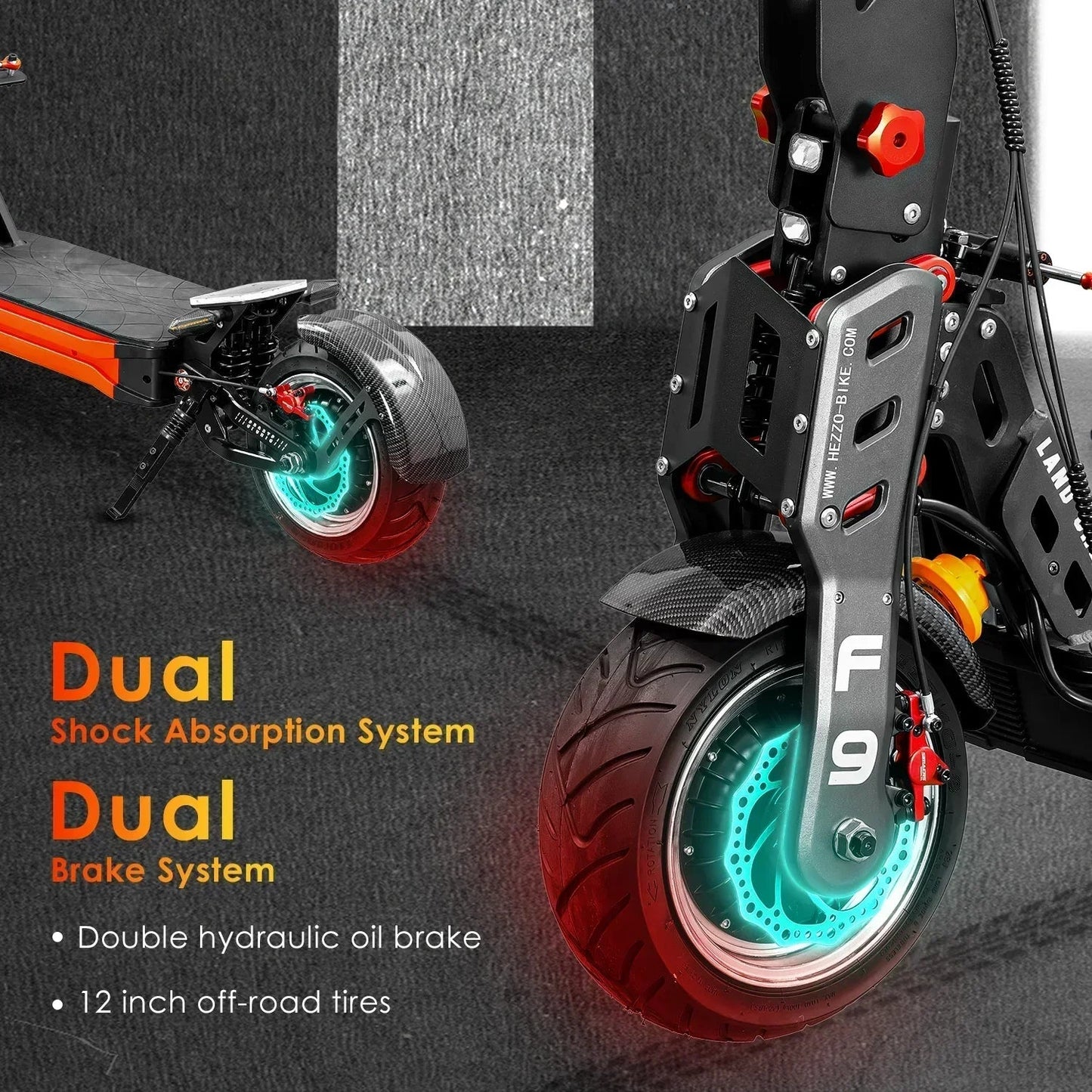 HEZZO 60V 8000W 62.5MPH Off-road Electric Scooter 40AH 63mile With NFC Damping Rod 12"Fat Tire Dual Motors Mountain Cross E-bike A&S Collection