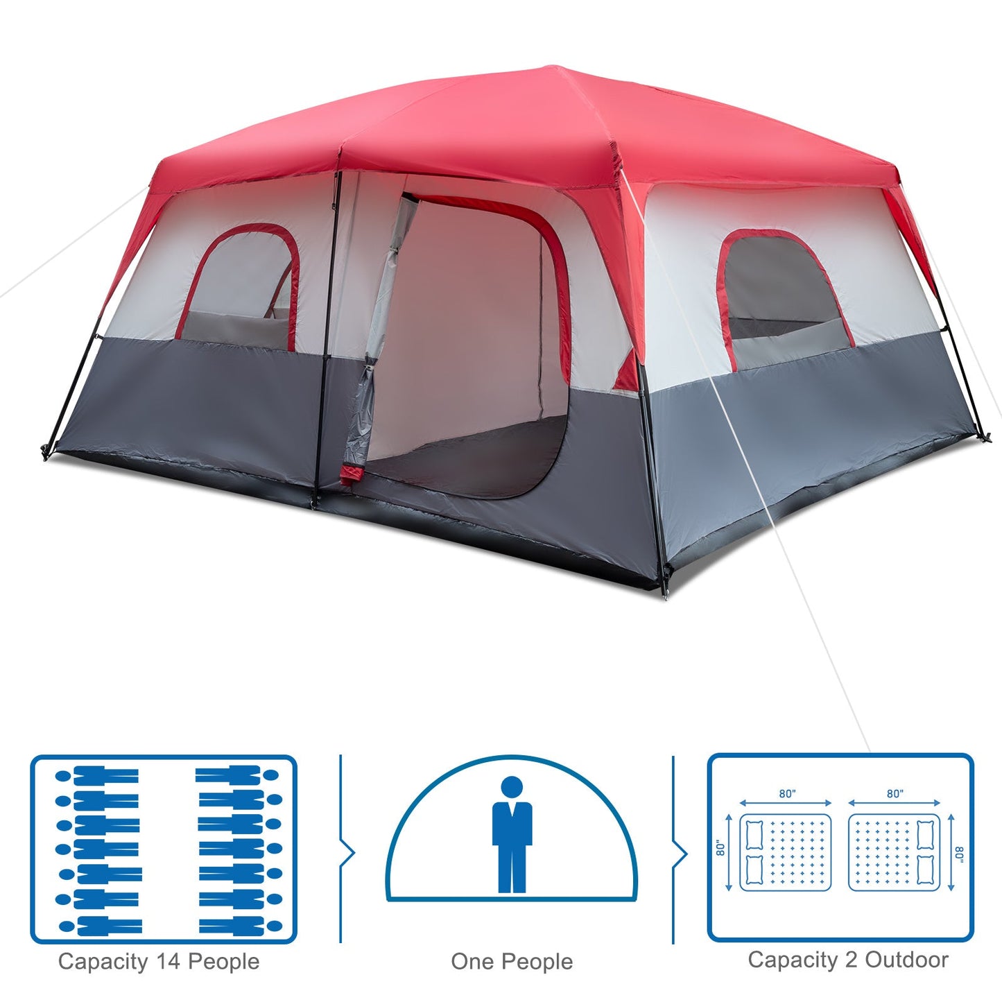 Red And White Camping Tent 430x430x210cm A&S Collection