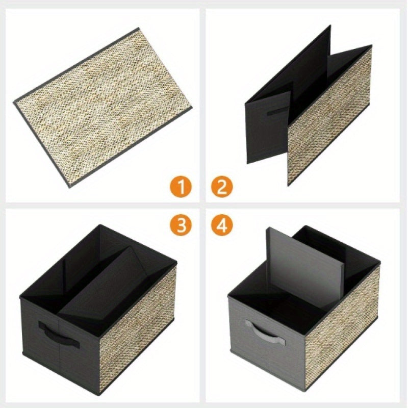 4pcs Green Rattan Rectangular Storage Bins with Handles: Collapsible Fabric Cube Organizers for Multipurpose Use - Lidded Containers for Toys, Clothes, and More (Non-Waterproof) - Suitable for Box, Cabinet, or Rack Storage - Ideal for Outdoor Use A&S Collection