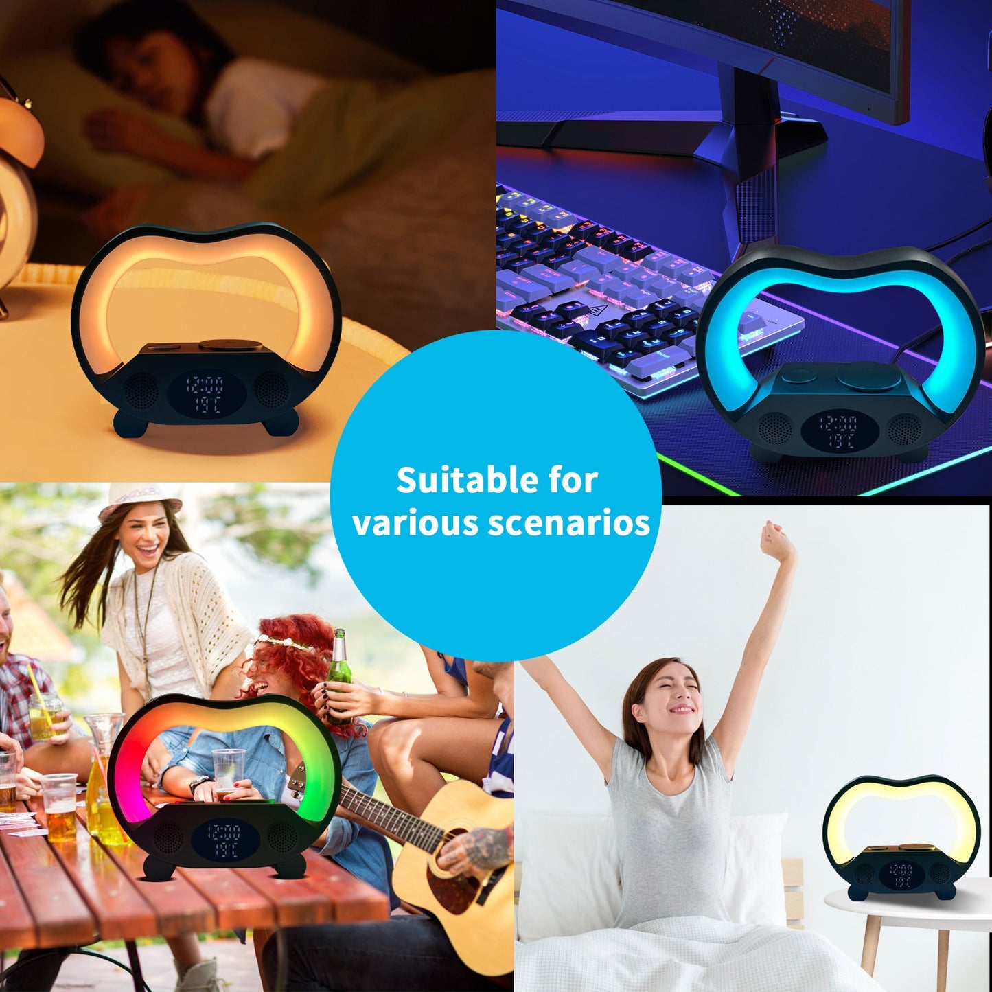 2024 New 6 In 1 Smart Remote Control Bluetooth-compatible Ambience Intelligent LED Table Lamp Multi-function Wireless Charger Night Light Bluetooth-compatible Speaker A&S Collection
