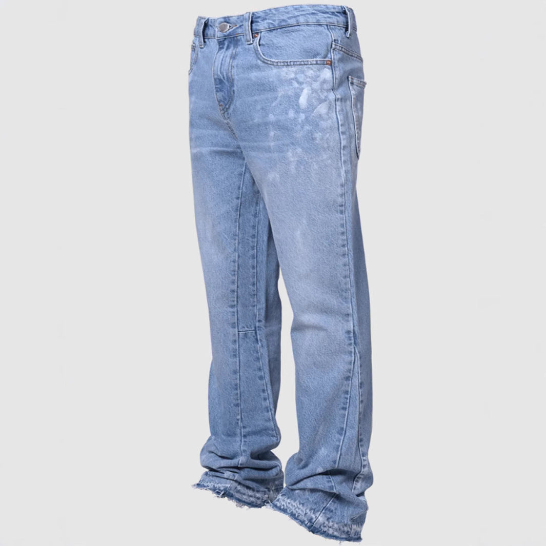 Men's Fashion Stretch Embroidery Straight-leg Denim Straight-leg Pants.