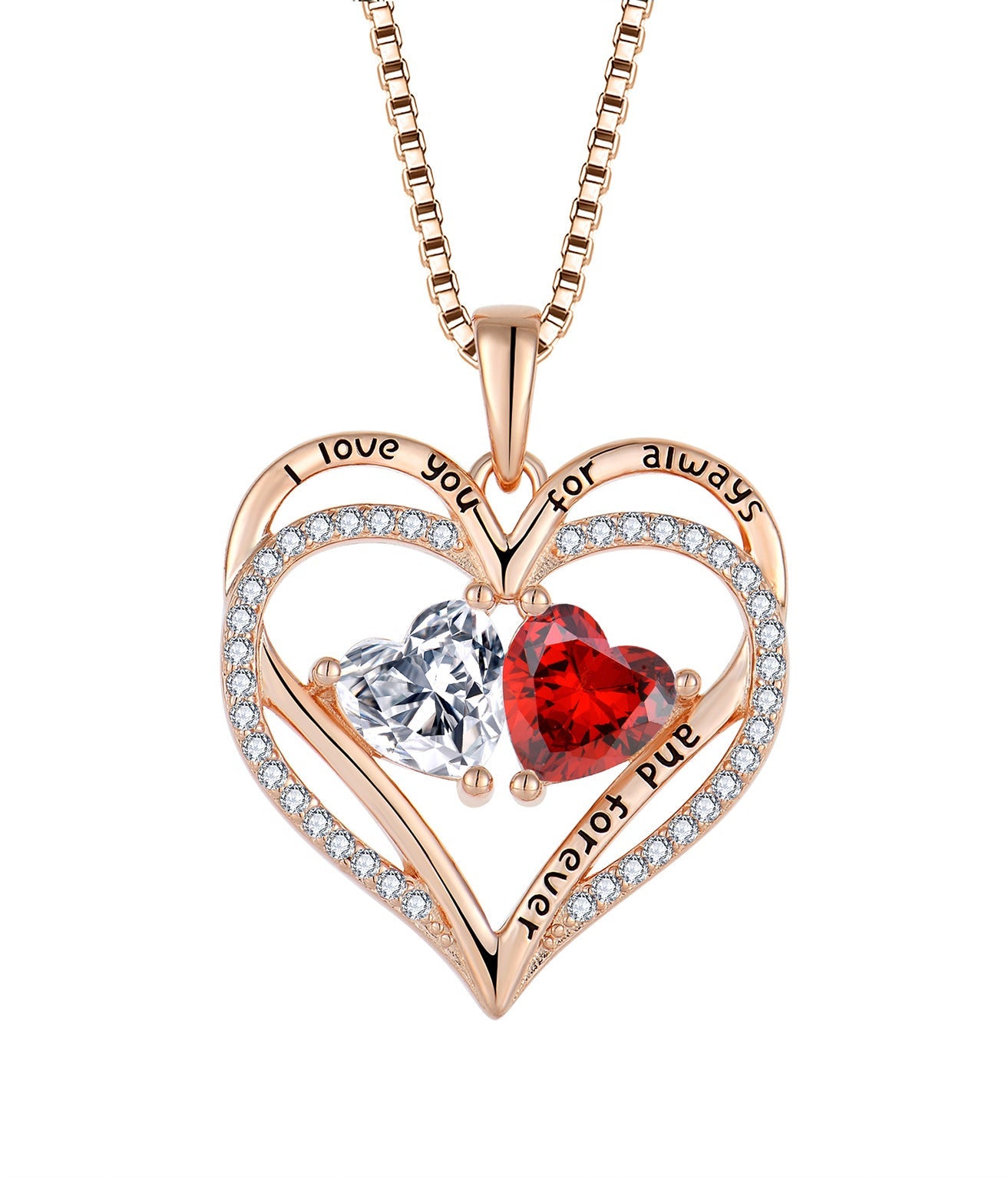 S925 Silver Double Love Necklace With Rhinestones Fashion Personality Heart-shaped Necklace Valentine's Day Gift A&S Collection