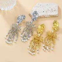 Retro earrings Women's exaggerated alloy imitation pearl fringe earrings pendant jewelry A&S Collection