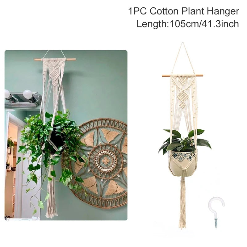 Hanging Plant Handmade Macrame Plant Hanger Flower Pot Planter Hanger Wall Decor Courtyard Garden Hanging Planter Hanging Basket A&S Collection