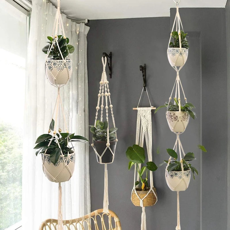 Hanging Plant Handmade Macrame Plant Hanger Flower Pot Planter Hanger Wall Decor Courtyard Garden Hanging Planter Hanging Basket A&S Collection