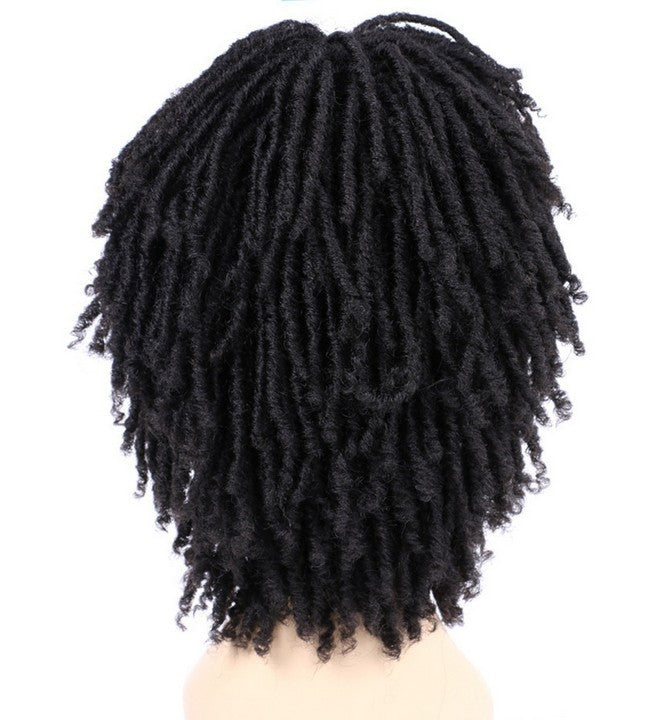 Adjustable black curly hair wig with a breathable cap and straps. A&S Collection