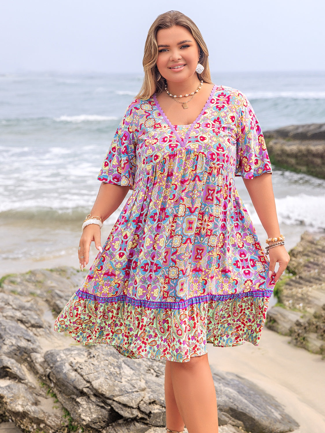 Stylish plus size one-piece swimwear perfect for summer beach days and poolside fun.