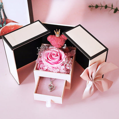 Charming Double Door Bear Rose Jewelry Box: Elegant Eternal Flower Design A&S Collection