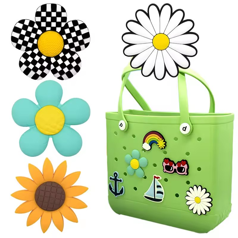 Tote beach letters numbers charms pvc large big size roses flowers rubber custom bogg bag charms A&S Collection