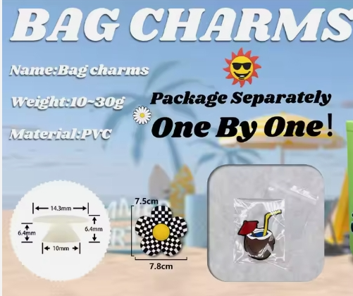 Tote beach letters numbers charms pvc large big size roses flowers rubber custom bogg bag charms A&S Collection