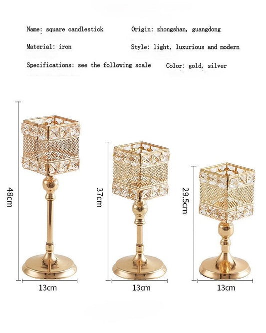 Light luxury style electroplating retro creative candlestick wedding props ornaments iron square candle cup decoration A&S Collection
