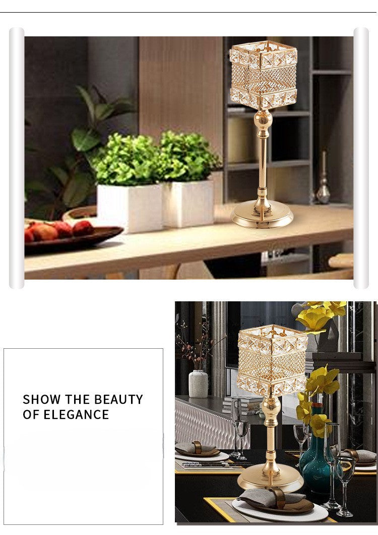 Light luxury style electroplating retro creative candlestick wedding props ornaments iron square candle cup decoration A&S Collection