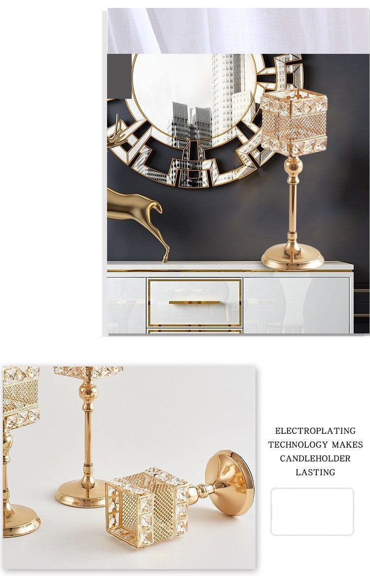 Light luxury style electroplating retro creative candlestick wedding props ornaments iron square candle cup decoration A&S Collection