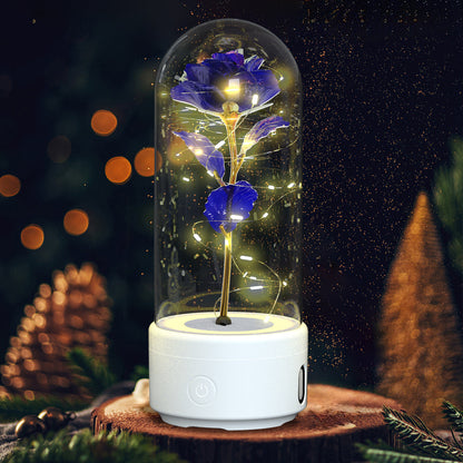 Creative 2 In 1 Rose Flowers LED Light And Bluetooth-compatible Speaker Valentine's Day Gift Rose Luminous Night Light Ornament In Glass Cover A&S Collection