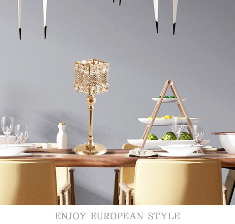 Light luxury style electroplating retro creative candlestick wedding props ornaments iron square candle cup decoration A&S Collection