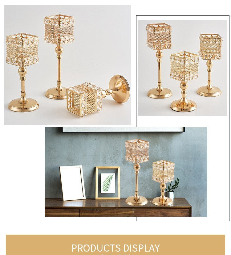 Light luxury style electroplating retro creative candlestick wedding props ornaments iron square candle cup decoration A&S Collection