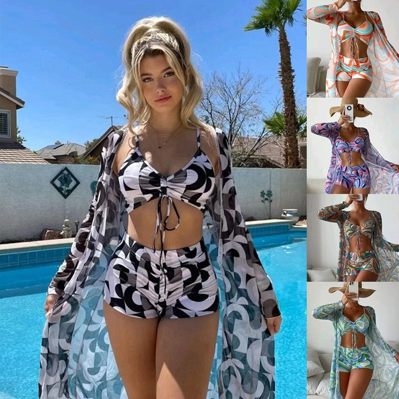 Trendy 3-Piece Bikini Set with Cardigan - Perfect for Summer Beach Style! CJ