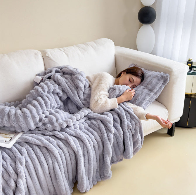 Soft Wind Bubble Velvet Blanket Warm Solid Rabbit Fur Blankets Double-sided Thickening Cover Throw Warm Fur Blanket A&S Collection