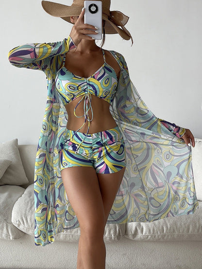 Trendy 3-Piece Bikini Set with Cardigan - Perfect for Summer Beach Style! CJ