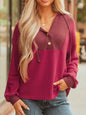 Waffle Knit Henley Sweatshirt with Button Detail.