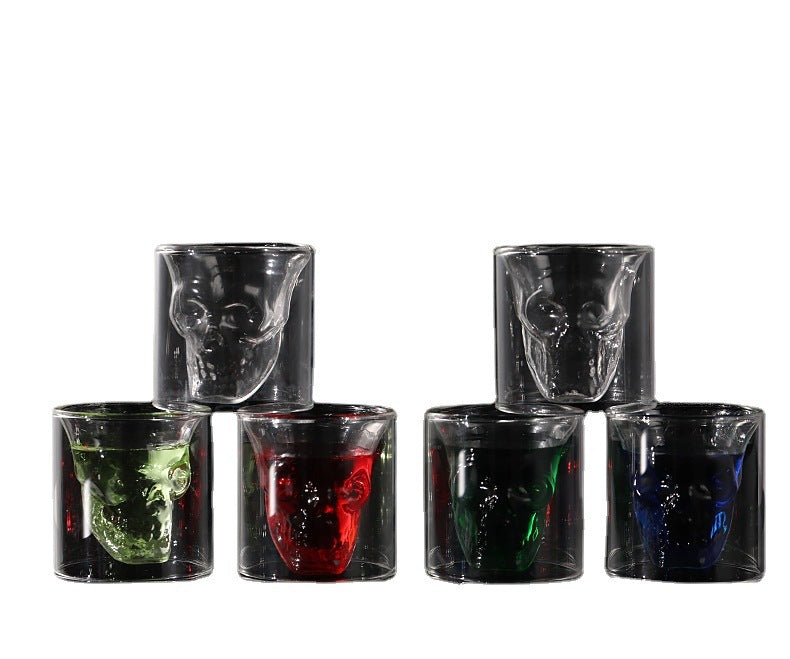Stylish double-walled skull head glass beer cups, heat-resistant, perfect for unique Korean-inspired aesthetics A&S Collection