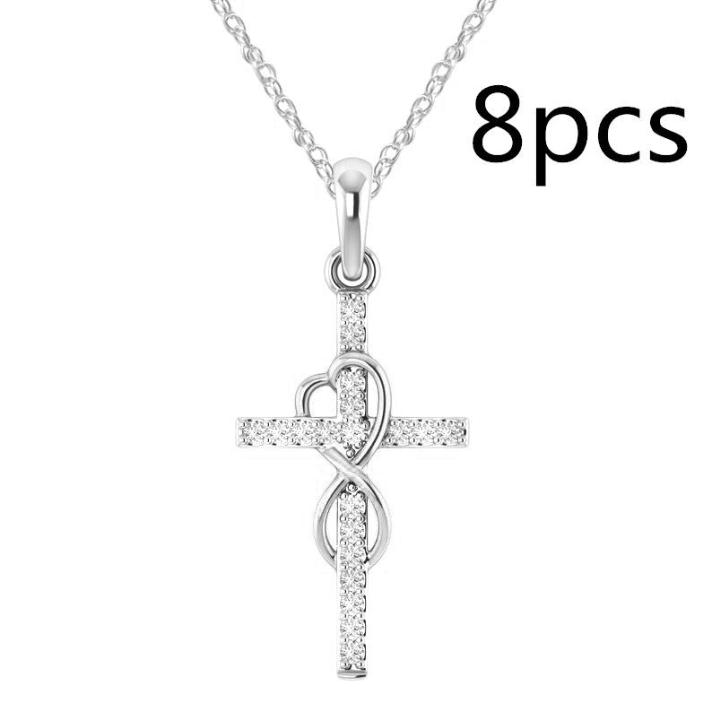 Stunning Alloy Pendant Necklace: Featuring Sparkling Diamonds and an Elegant Infinity Cross Design – Perfect for Adding Timeless Grace to Your Style CJ