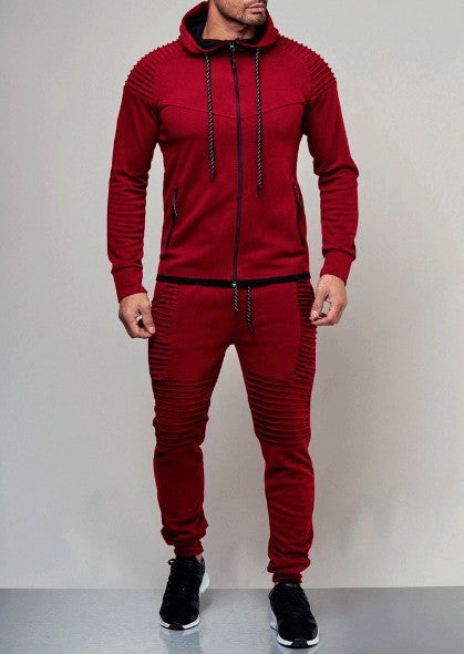Suit Foreign trade cross-border men's leisure sports long sleeve suit pure color cardigan hoodie pants two pieces A&S Collection