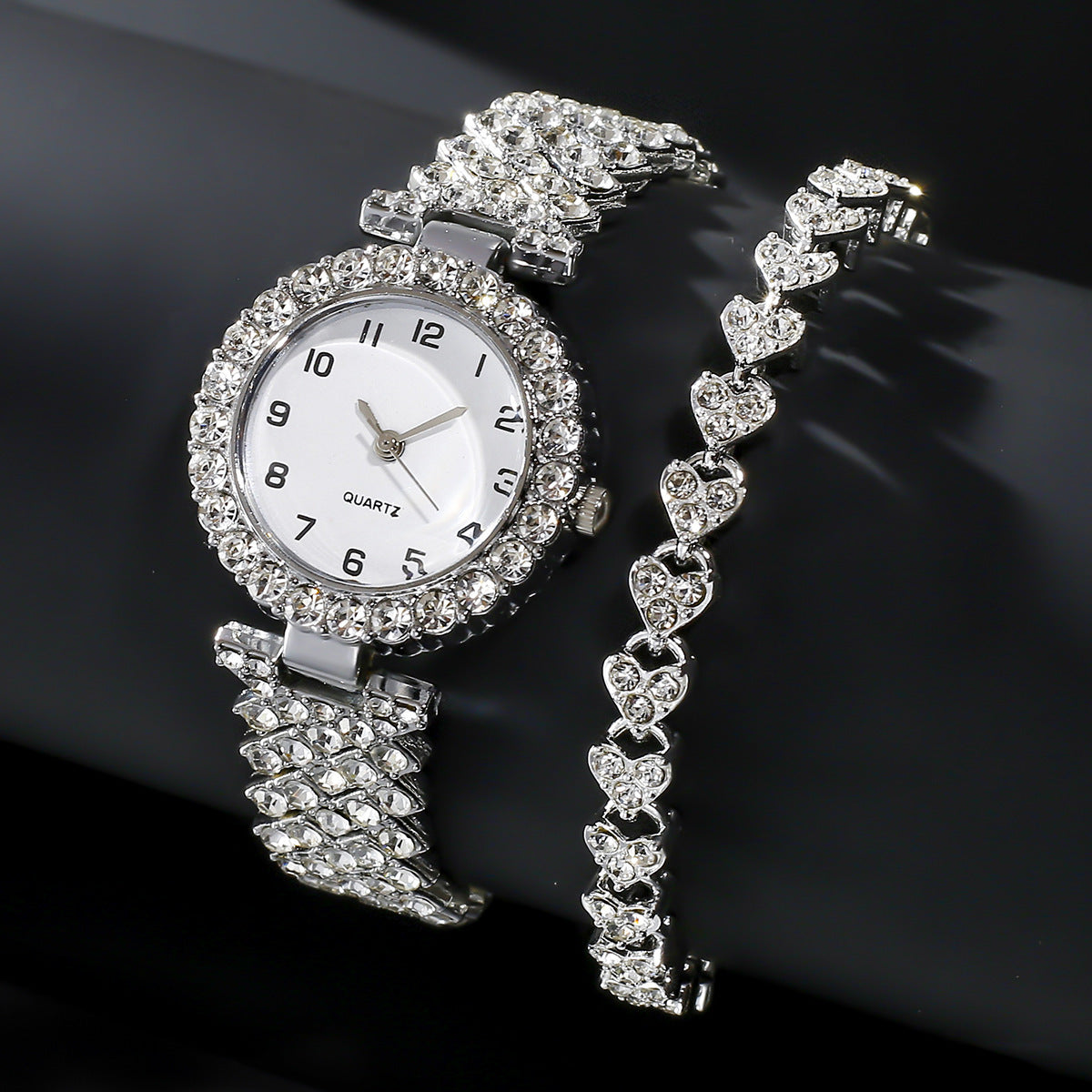 Luxury Silver Strap Watch Set: Fashion Jewelry 2pcs for Women – Elegant Quartz Wristwatch and Alloy Bracelet Gift Set A&S Collection