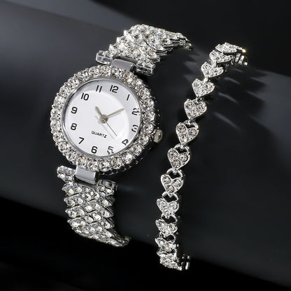 Luxury Silver Strap Watch Set: Fashion Jewelry 2pcs for Women – Elegant Quartz Wristwatch and Alloy Bracelet Gift Set A&S Collection