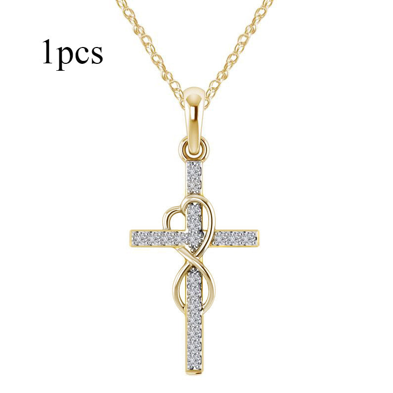 Stunning Alloy Pendant Necklace: Featuring Sparkling Diamonds and an Elegant Infinity Cross Design – Perfect for Adding Timeless Grace to Your Style CJ