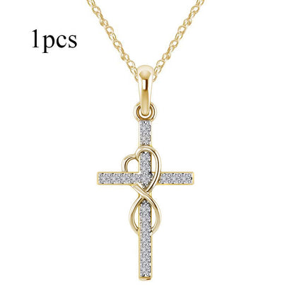 Stunning Alloy Pendant Necklace: Featuring Sparkling Diamonds and an Elegant Infinity Cross Design – Perfect for Adding Timeless Grace to Your Style CJ