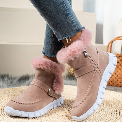 New Snow Boots Winter Warm Thickened Solid Color Plush Ankle Boots With Buckle Design Plus Velvet Flat Shoes For Women A&S Collection